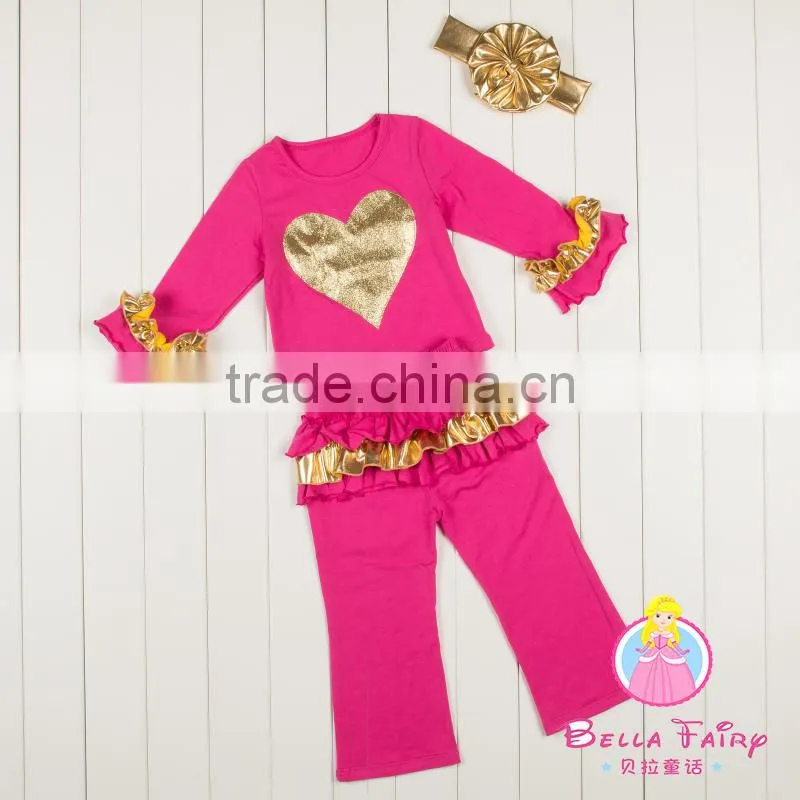 china product and low price wholesale golden autumn outfits with headband for 6monthes -8years baby kids warmer