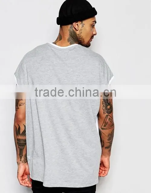Cheap price super oversized sleeveless cut and sew casual men t-shirt