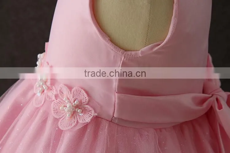 Summer frock designs pictures Baby girls one-piece party dresses Sleeveless Puffy Applique Pink Flower Shiny performance dress