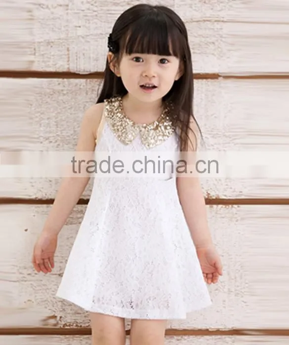 Kids Girls Sleeveless Sequins Collar Lace Vest Princess Sundress SV000883#