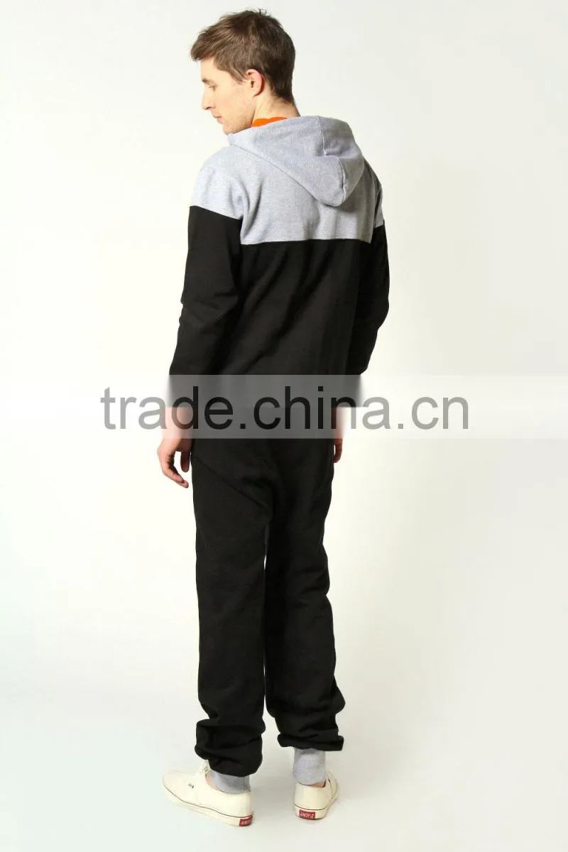 block hooded adult onesie with contrast pocket