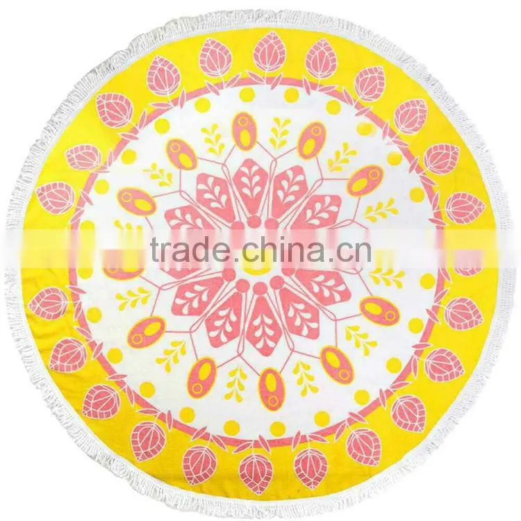 high quality promotional custom 100% cotton round printed tassel beach towel
