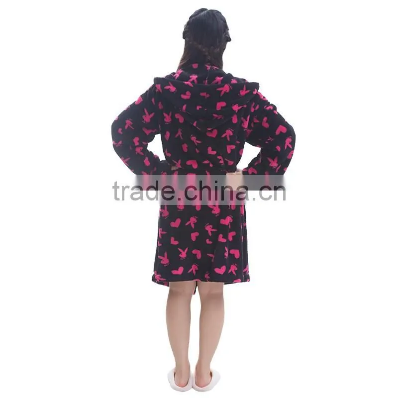 Women 100 polyester printed hooded adult bathrobe