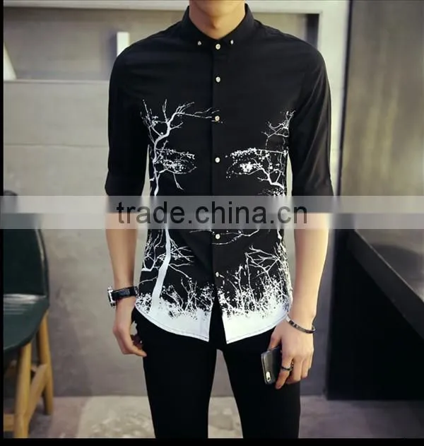 Seven men sleeve han edition cultivate one's morality joker no-iron shirt wet printing individuality student leisure shirt with