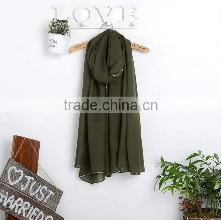New fashion custom viscose lace trimming hijab scarf