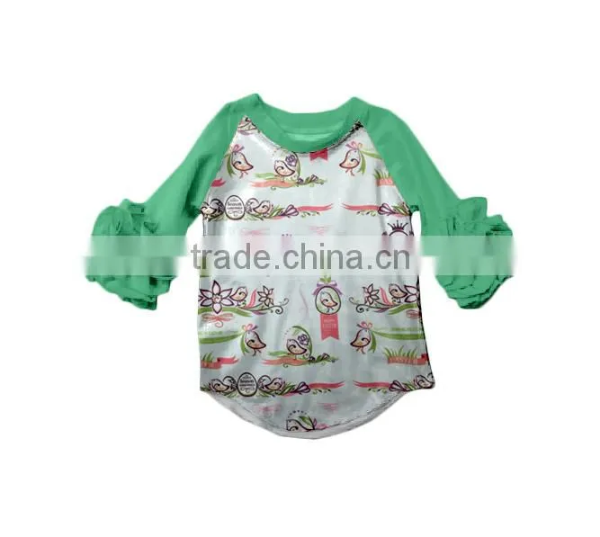 New arrival 2017 spring summer children frock boutique ruffle chick baby shirts hot sale kid clothing easter shirt