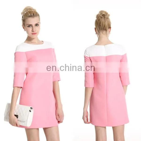 Powersweet Brand Latest Design Fashion Ladies Pink Color Elegant Shift Dress