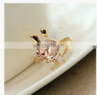 Godbead 17MM accessories crystal rabbit bow ring rhinestone finger ring opening ring jewelry