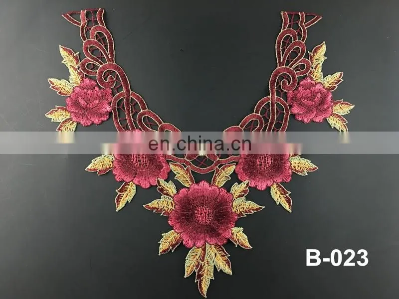 B-018 colorful collar tshirt design simple lace saree blouse back neck designs embroidery neck lace