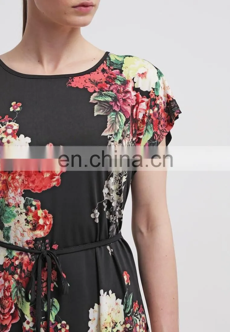 Fashion 2017 Trend Ladies Ice Silk Batwing Sleeve Floral Printed Tunic Top