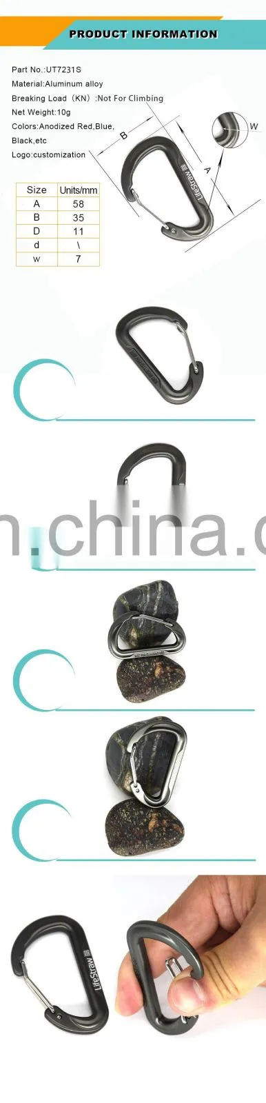 Colorful 58mm D shape aluminum carabiner clip keychain climbing rock climbing carabiner for camping hiking outdoor
