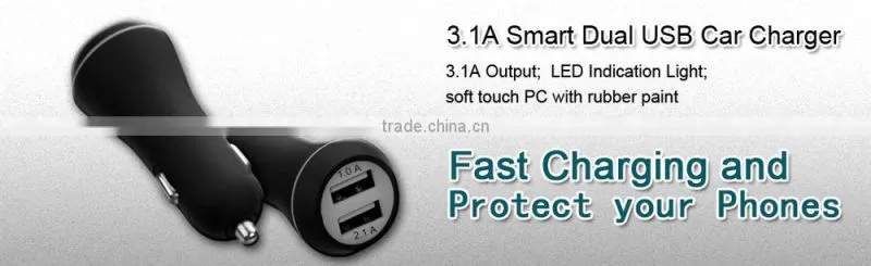 OEM Single 12v 3100amp 2 port usb car charger with rubber painting