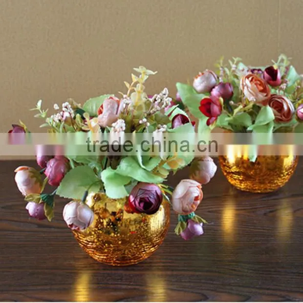 Crackle Mirror Ivy Bowl Silver / Glass Candle Holder / Glass Vase For Flower / Wedding & Home Decor