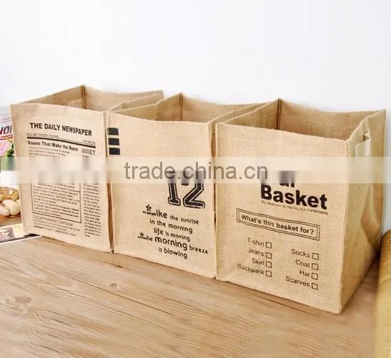 Jute Fabric Organizer Box Clothing Laundry Basket Toy Storage