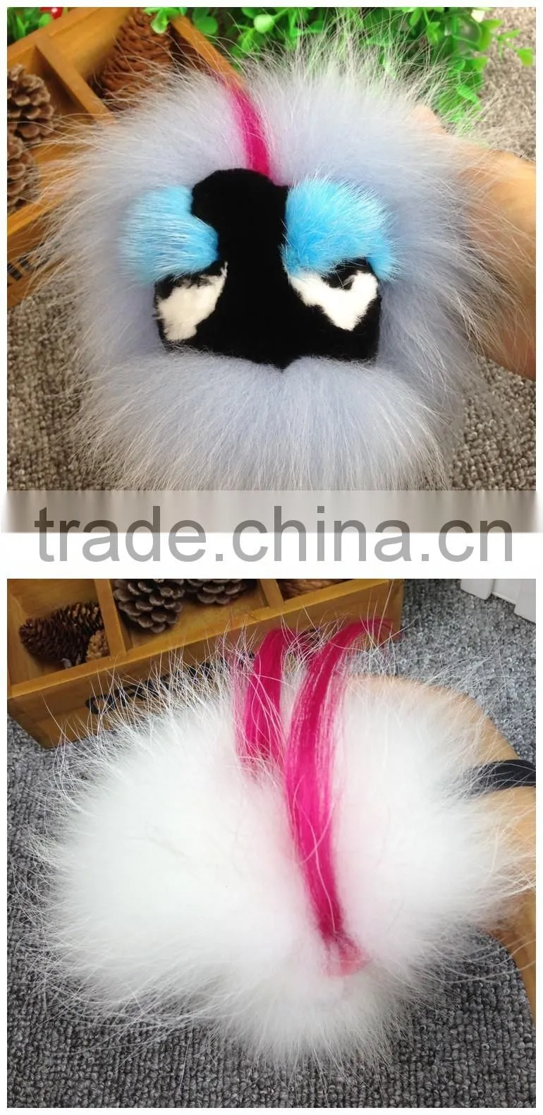 New Arrival Bag Phone Carkey Ornaments Monster Style Real Racoon Fur Leather Key Rings