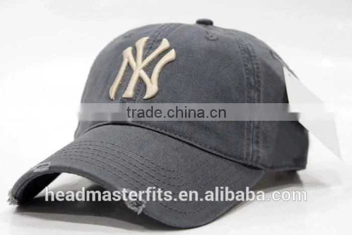 Custom embroidery NY baseball hat washed cotton 6 panel baseball cap distressed hat