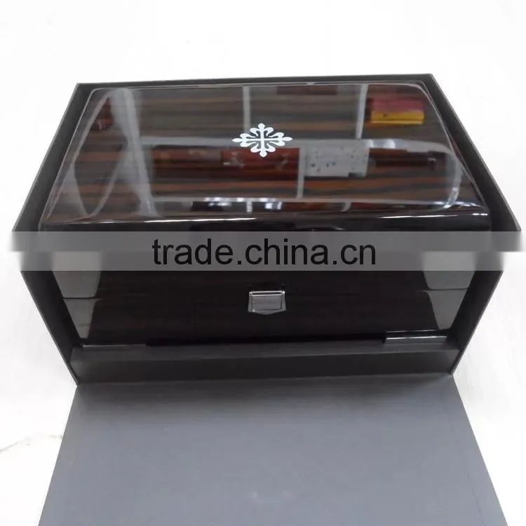 luxury high glossy lacquer wooden watch box with pu leather pillow