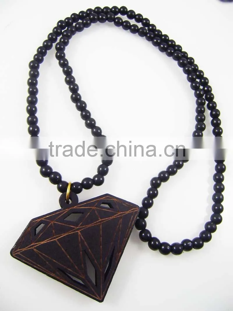 Good quality Hip-hop diamond Pendant wood Ball Bead Chain Necklaces