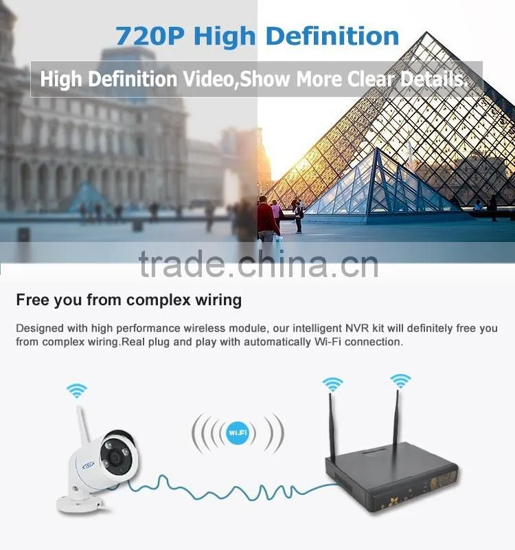 4channel 720P 1MP night vision IR led infrared security camera system wireless camera nvr kit