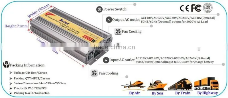 Hot sell Meind 2000W Modified Sine Wave Inverter With Battery charge