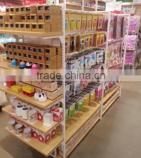 retail store stationary pos display stand with metal and wooden haning display stand