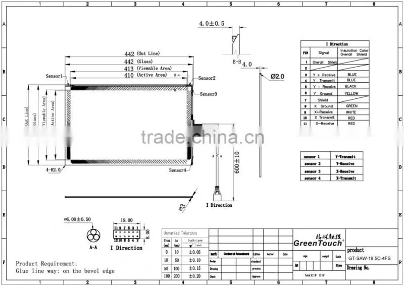 GreenTouch advertising 18.5inch SAW touch screen with usb controller for tft lcd monitor