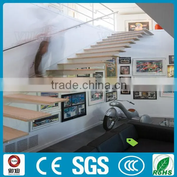 straight oak wood tread floating indoor staircase design