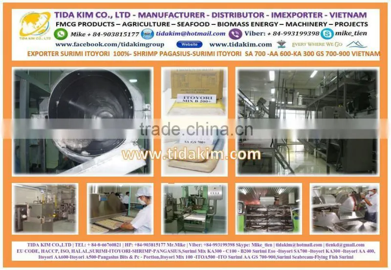 100% ITOYORI SURIMI- SHRIMP - PANGASIUS Mix KA300 AA 400 GS 600 700 TIDA KIM VIETNAM EXPORTER