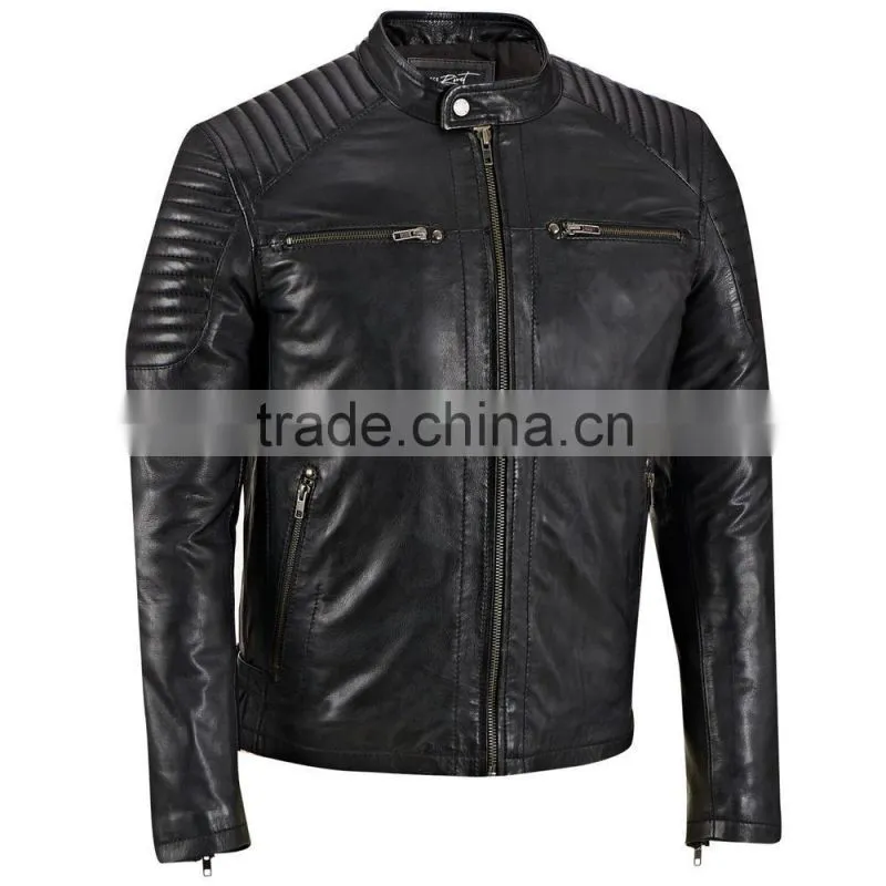 2014 men's shiny winter hooded fake leather jacket with ac coating , Men Leather Winter Jacket