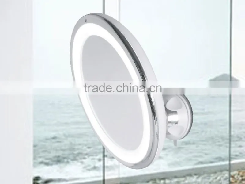 Bathroom makeup mirror with led light and suction cup
