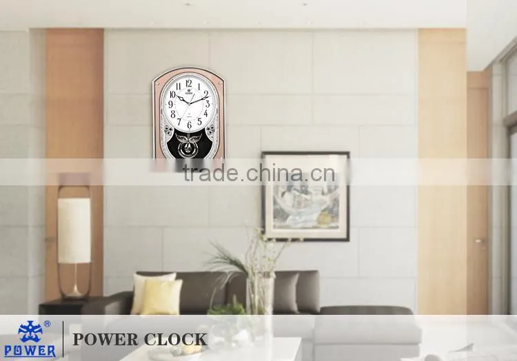 Plastic Case Decorative Pendulum Multifunction Old Style Wall Clock With 18 Music For Chiming And Sweep Quartz Movement