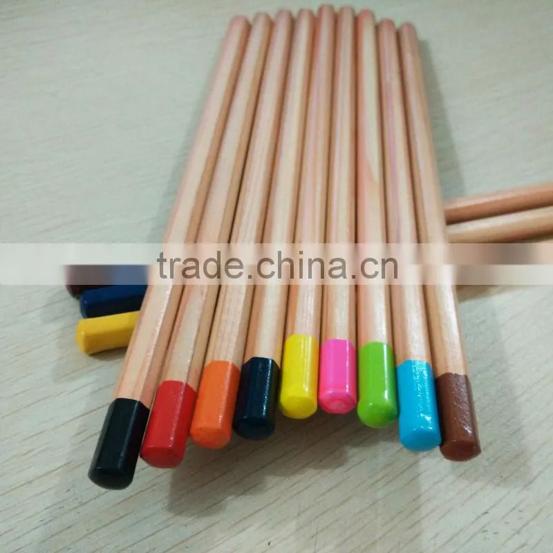 7" standard size hexagonal shape high quality natural wood color pencil with dipped end