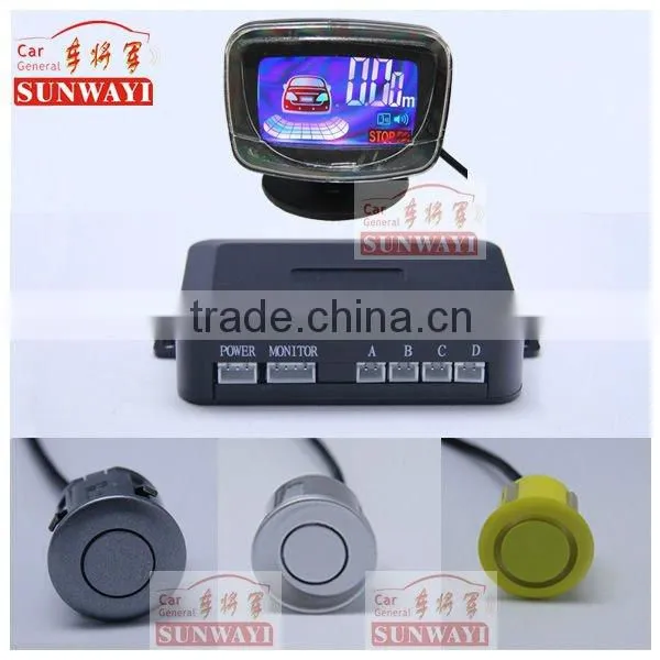 Car Reverse Rear Radar System 4 Maroon Wired Parking Sensor With LCD Display BiBi Buzzer Kit