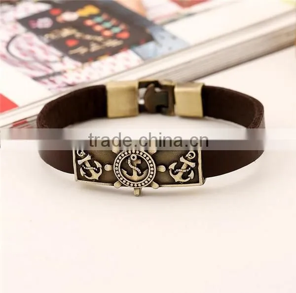 New design mens leather anchor bracelet/anchor bracelet men