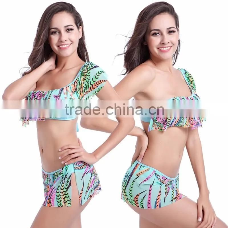 Women's Falbala Bikini Lady Push-up Padded Bra Bathing Suit Swimwear