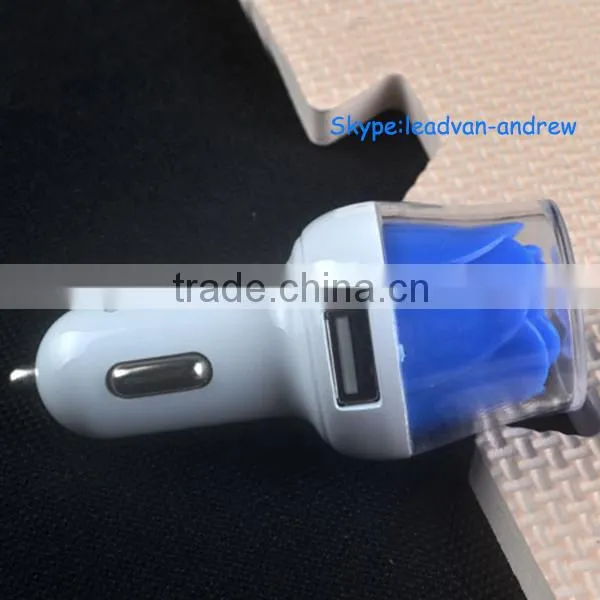 2015 New Product Rose Dual USB Car Charger,LED Rose Mobile Phone Car Charger
