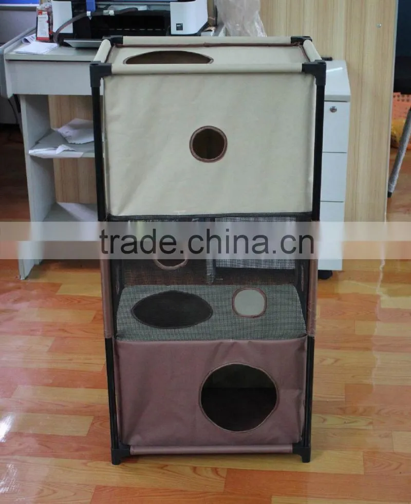 Portable cuboid shape three room pet house