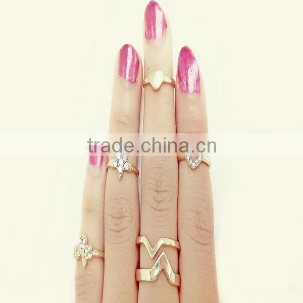 japan korea star style 6pcs set joint gold finger ring