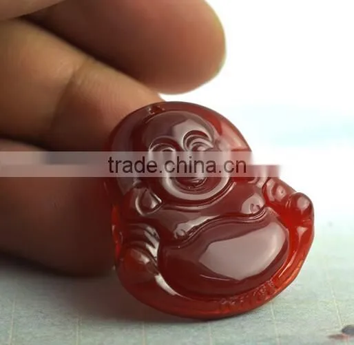 Red Agate Gemstone Tibet Buddhist Laughing Buddha Amulet Pendant