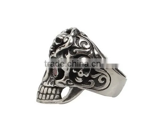 Stainless Steel Titanium Silver Men's Skull Men Cool Biker Punk Ring Retro