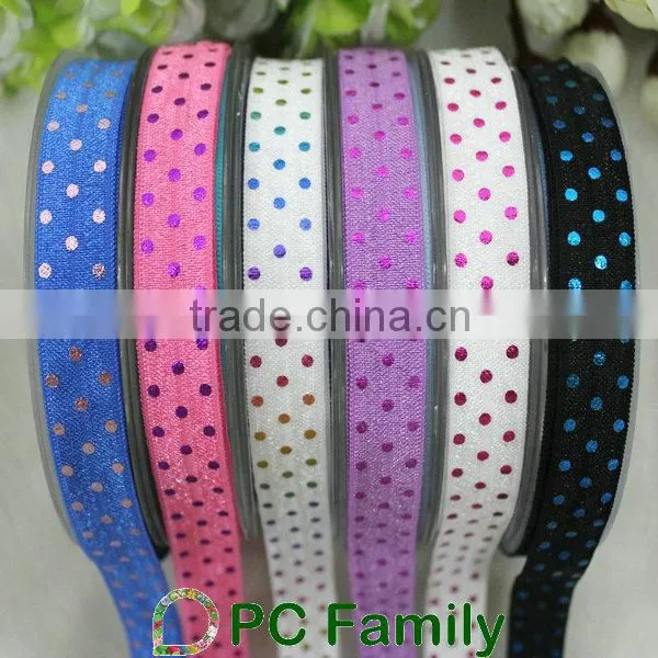Eco-Friendly 5/8" colorful foil printed high quality fold over elastic ribbon