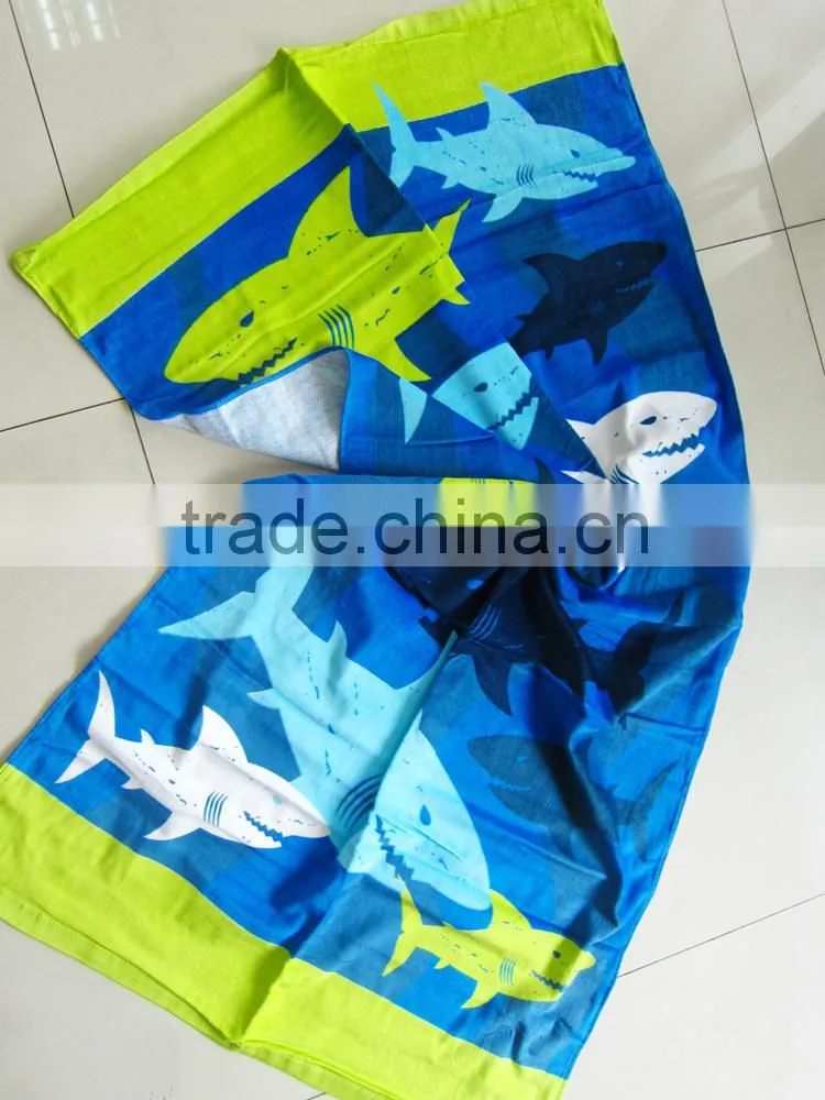 100% cotton ocean blue shark printed beach towel blue ocean beach towel