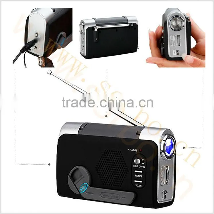 2016 Multifunctional Emergency Dynamo Self Powered FM/WB Radio, Flashlight,Powerful Cell Phones Charger