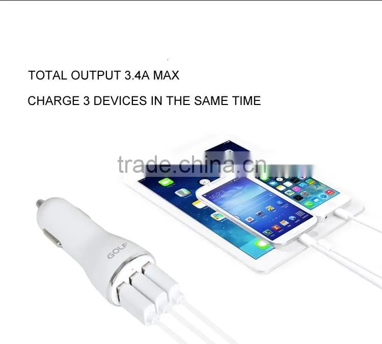 New product for 2016 3 port usb car charger with 3.4A max output, faster charging, good quality