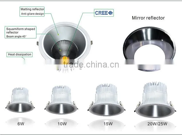 CE ROHS Certified down light led 6w 10w 15w 20w 25w COB led down light