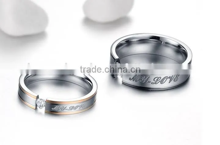 KSTONE 2015 new products 316l stainless steel couple diamond engagement ring, wedding ring couple ring