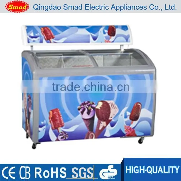 Curved door chest freezer,ice cream deep freezer,horizontal freezer