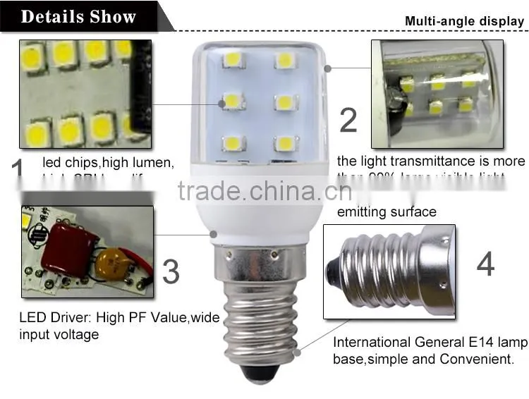 Fridge led T25 E14/E17 0.8W 12pcs SMD 2835 refrigeator lamp 2700-6500k PC cover