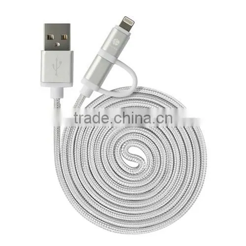High quality genuine MFi Cell Phone fast usb cable 2 in 1 universal