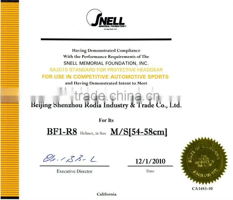 SNELL SA2010 standard Half Casque